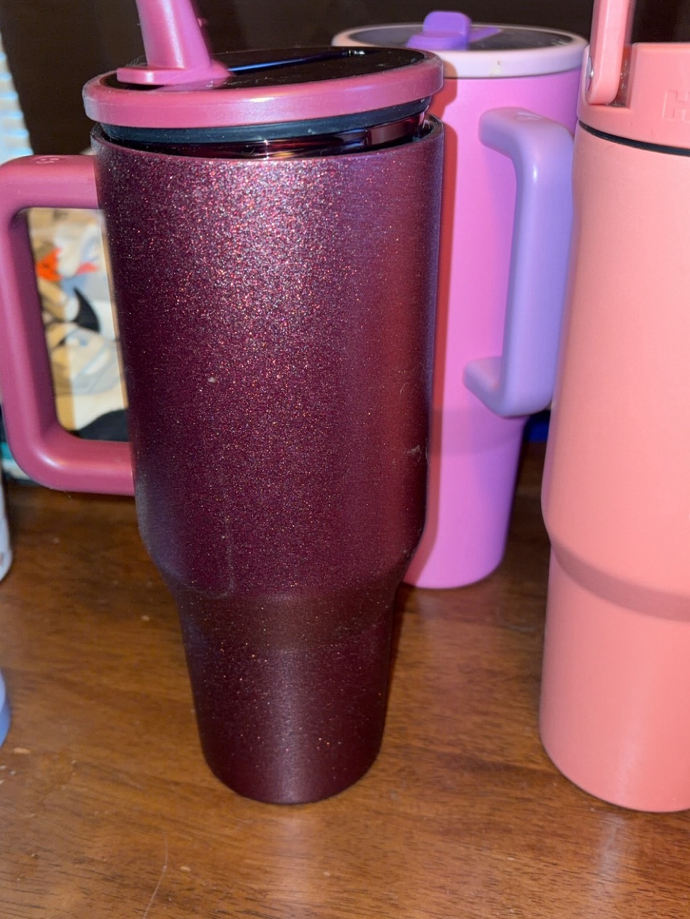 HydroJug Metallic Plum Travel Tumbler with Pink Handle and Lid 32oz